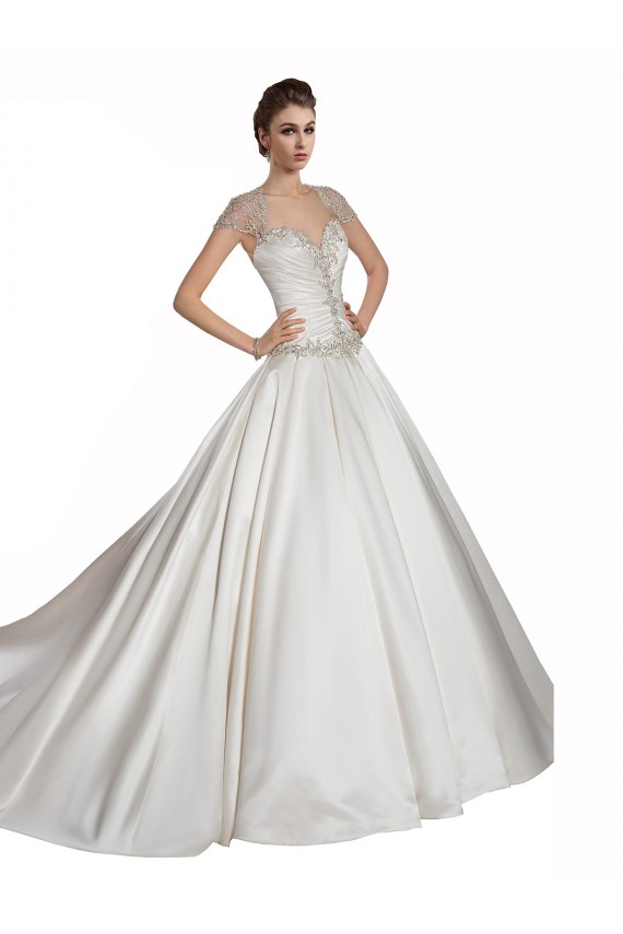 Großhandel Elfenbein A-Linien Kapelle-schleppe Satin Brautkleider