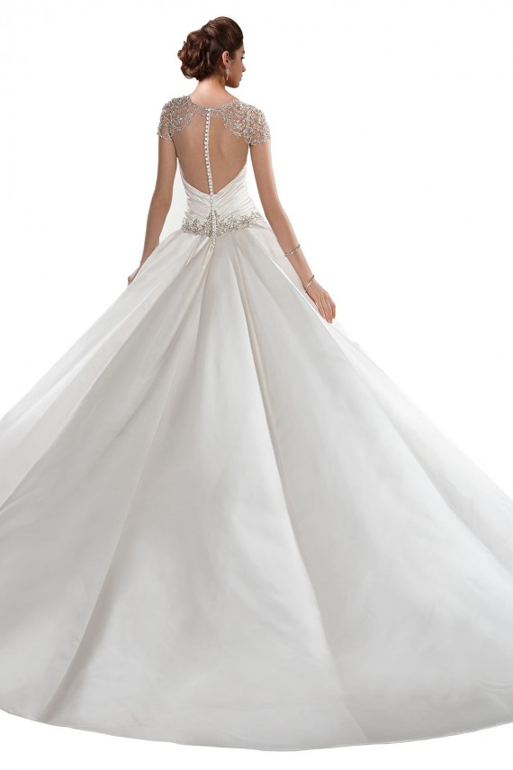 Großhandel Elfenbein A-Linien Kapelle-schleppe Satin Brautkleider