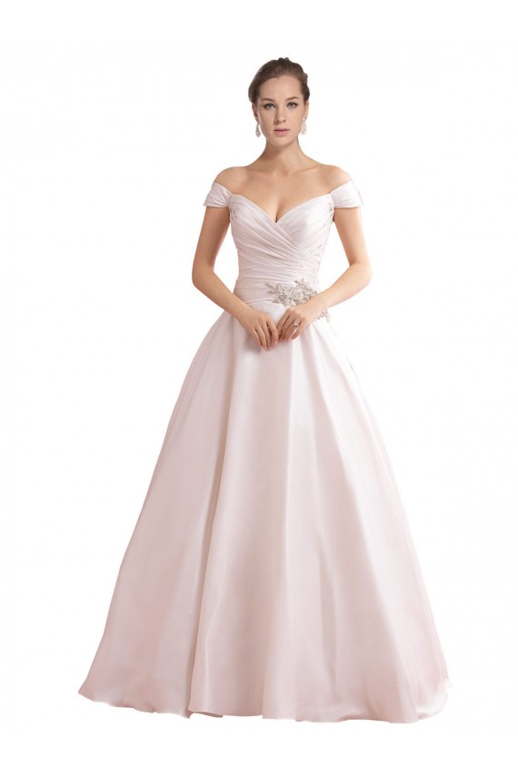 Großhandel Elfenbein A-Linien Off-Schulter Kapelle-schleppe Satin Brautkleider