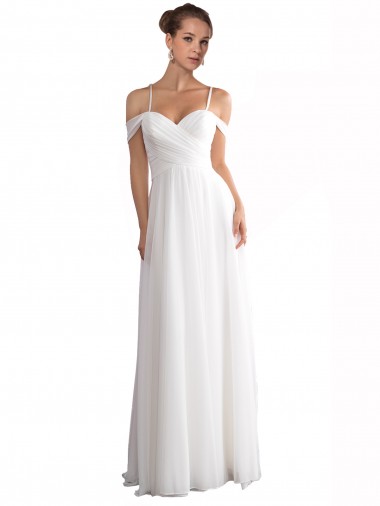 Großhandel Elfenbein A-Linien Off-Schulter Sweep Zug Chiffon Strand Brautkleider