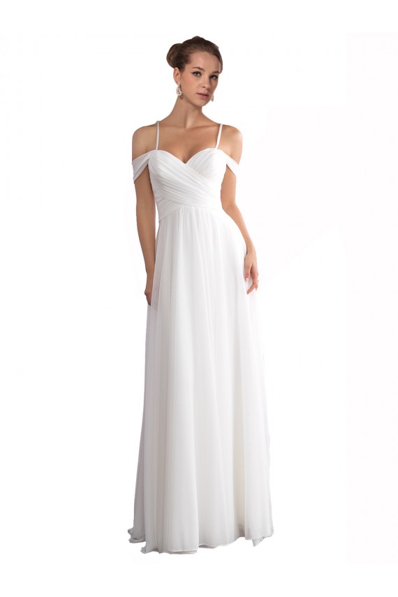 Großhandel Elfenbein A-Linien Off-Schulter Sweep Zug Chiffon Strand Brautkleider