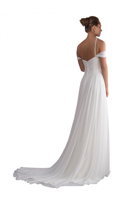 Großhandel Elfenbein A-Linien Off-Schulter Sweep Zug Chiffon Strand Brautkleider