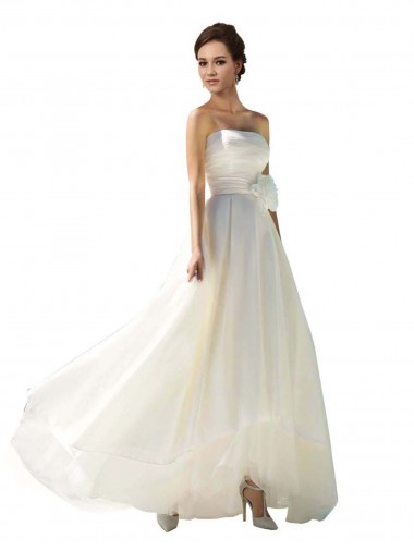 Großhandel Elfenbein A-Linien Trägerlos Chiffon Brautkleider