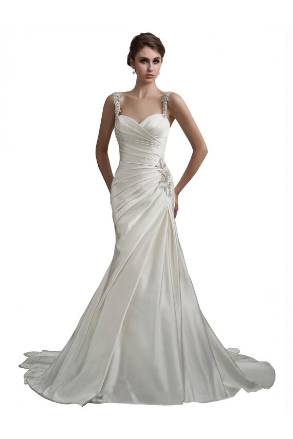 Großhandel Elfenbein Meerjungfrau Kapelle-schleppe Satin Strand Brautkleider