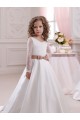 Großhandel Elfenbein Prinzessin V-Ausschnitt Kapelle-schleppe Satin Spitze Lange Blumenmädchenkleider