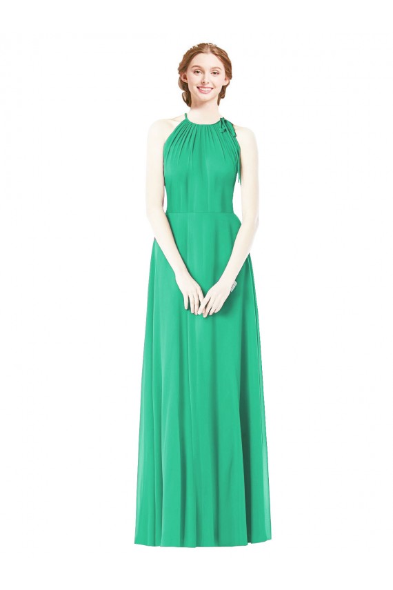 Großhandel Emerald A-Linien Neckholder Chiffon Lange Brautjungfernkleider