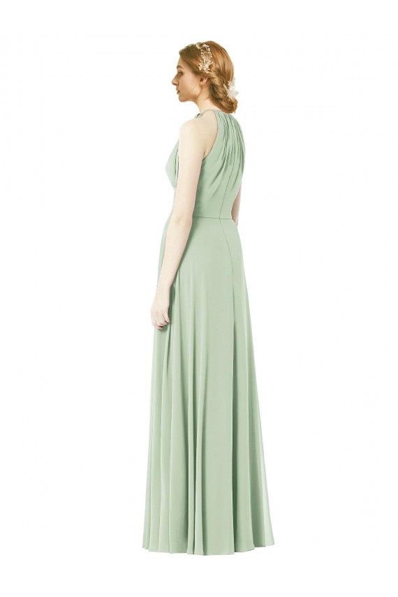 Großhandel Emerald A-Linien Neckholder Chiffon Lange Brautjungfernkleider