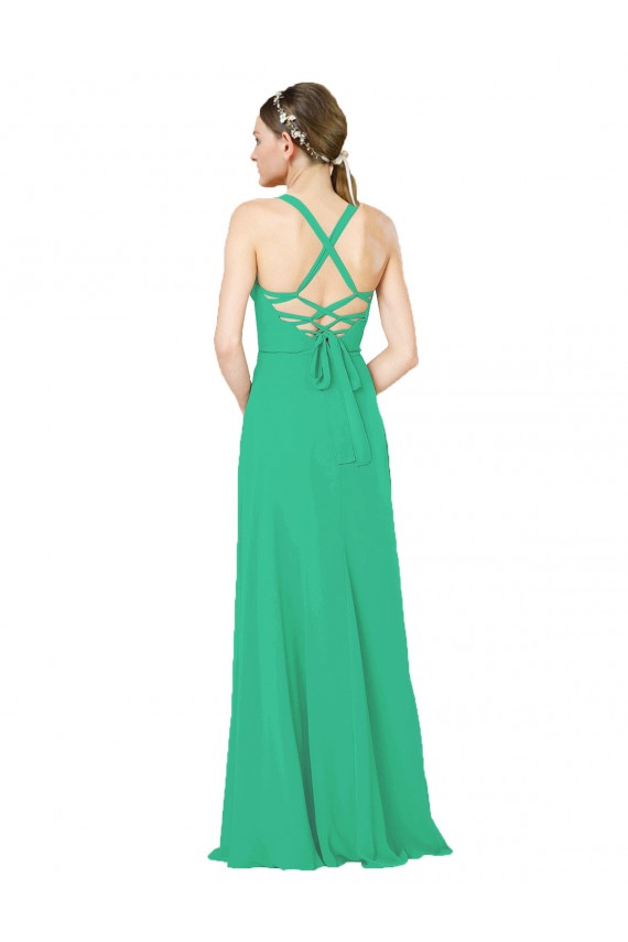 Großhandel Emerald Etui V-Ausschnitt Chiffon Lange Brautjungfernkleider