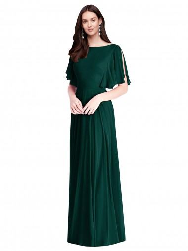 Großhandel Evergrün A-Linien Chiffon Lange Brautjungfernkleider