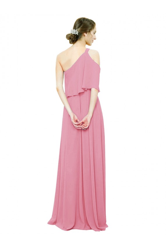 Großhandel Hautrosa A-Linien Eine-Schulter Chiffon Lange Brautjungfernkleider