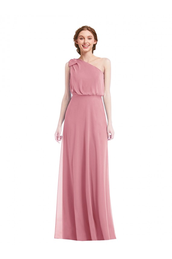 Großhandel Hautrosa A-Linien Eine-Schulter Chiffon Lange Brautjungfernkleider