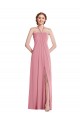Großhandel Hautrosa A-Linien Neckholder Chiffon Lange Brautjungfernkleider