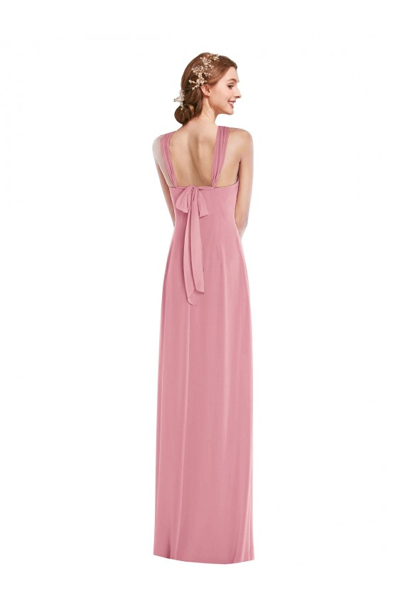 Großhandel Hautrosa A-Linien Neckholder Chiffon Lange Brautjungfernkleider