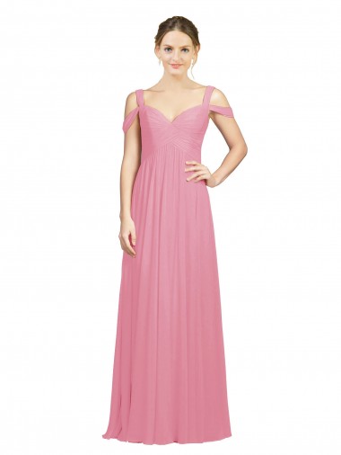 Großhandel Hautrosa A-Linien Off-Schulter Chiffon Lange Brautjungfernkleider