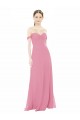 Großhandel Hautrosa A-Linien Off-Schulter Chiffon Lange Brautjungfernkleider