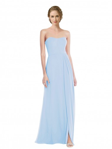 Großhandel Helles Himmelblau A-Linien Chiffon Lange Brautjungfernkleider