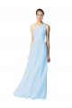 Großhandel Helles Himmelblau A-Linien Eine-Schulter Chiffon Lange Brautjungfernkleider
