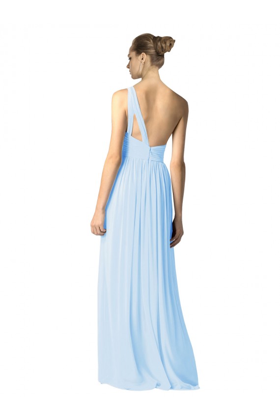 Großhandel Helles Himmelblau A-Linien Eine-Schulter Chiffon Lange Brautjungfernkleider