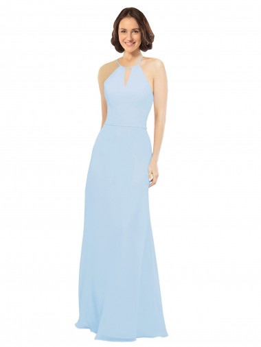 Großhandel Helles Himmelblau A-Linien Neckholder Chiffon Lange Brautjungfernkleider