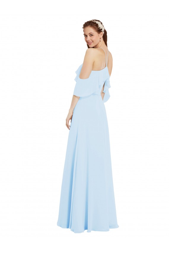 Großhandel Helles Himmelblau A-Linien Neckholder Chiffon Lange Brautjungfernkleider