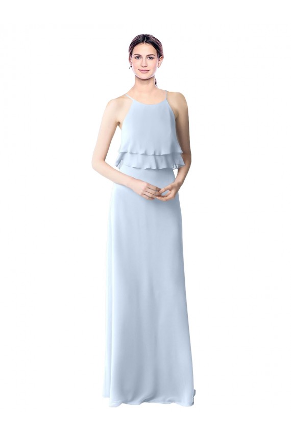 Großhandel Helles Himmelblau A-Linien Neckholder Chiffon Lange Brautjungfernkleider