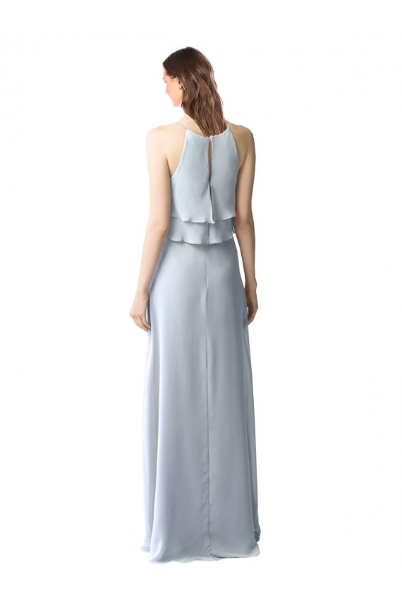 Großhandel Helles Himmelblau A-Linien Neckholder Chiffon Lange Brautjungfernkleider
