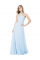 Großhandel Helles Himmelblau A-Linien Neckholder Stehkragen Ausschnitt Chiffon Lange Brautjungfernkleider