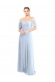 Großhandel Helles Himmelblau A-Linien Off-Schulter Quadrat Ausschnitt Chiffon Lange Brautjungfernkleider