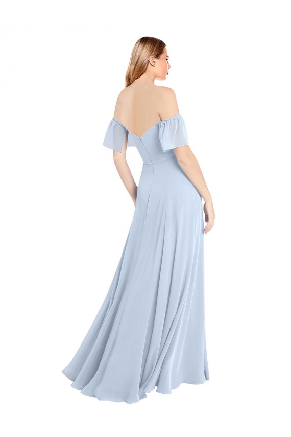 Großhandel Helles Himmelblau A-Linien Off-Schulter Quadrat Ausschnitt Chiffon Lange Brautjungfernkleider