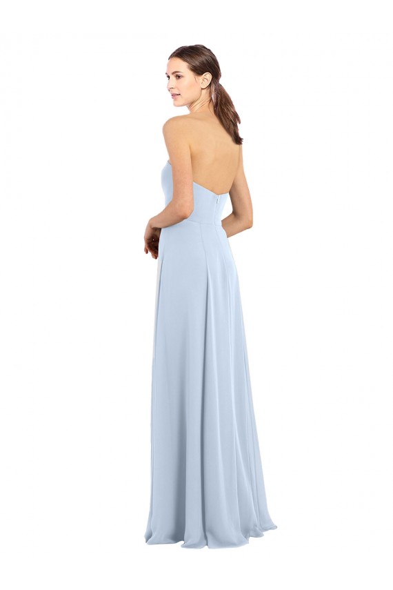 Großhandel Helles Himmelblau A-Linien Trägerlos Chiffon Lange Brautjungfernkleider
