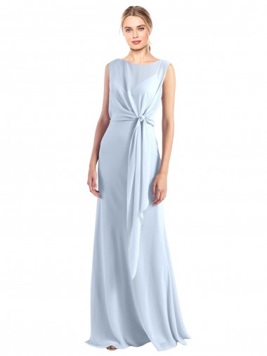 Großhandel Helles Himmelblau A-Linien V-Ausschnitt Chiffon Lange Brautjungfernkleider