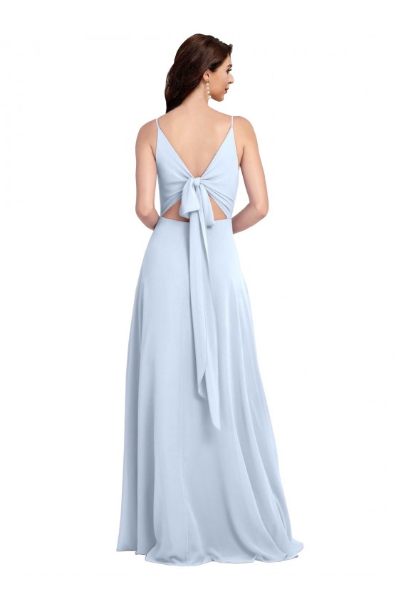 Großhandel Helles Himmelblau A-Linien V-Ausschnitt Chiffon Lange Brautjungfernkleider