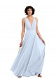 Großhandel Helles Himmelblau A-Linien V-Ausschnitt Chiffon Lange Brautjungfernkleider
