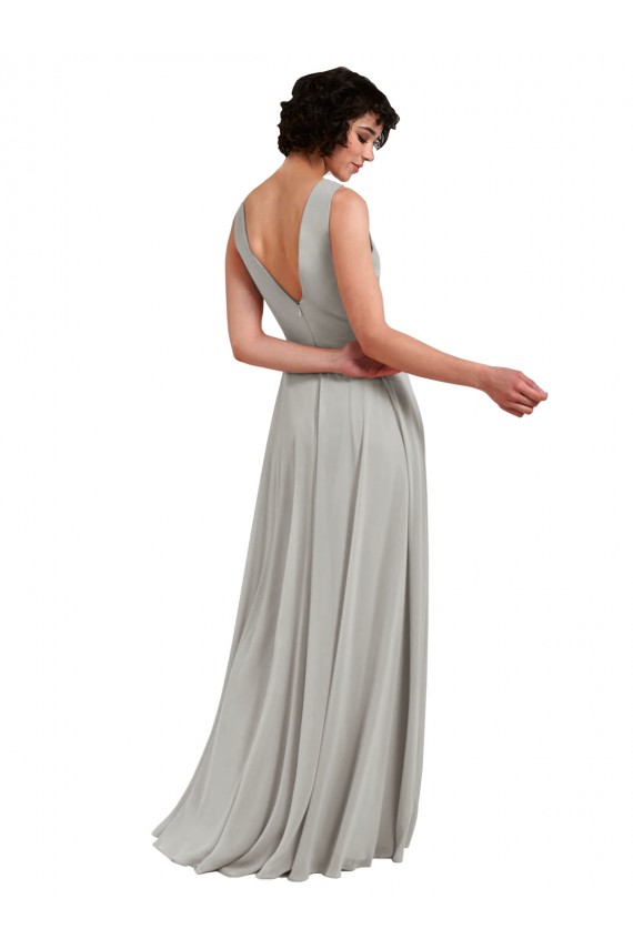 Großhandel Helles Himmelblau A-Linien V-Ausschnitt Chiffon Lange Brautjungfernkleider