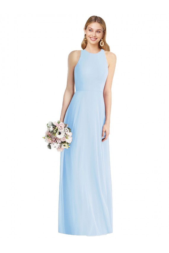 Großhandel Helles Himmelblau Trompete Neckholder Chiffon Lange Brautjungfernkleider