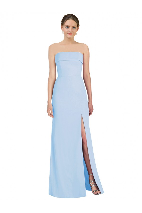 Großhandel Helles Himmelblau Trompete Trägerlos Chiffon Lange Formale Brautjungfernkleider / Abendkleider