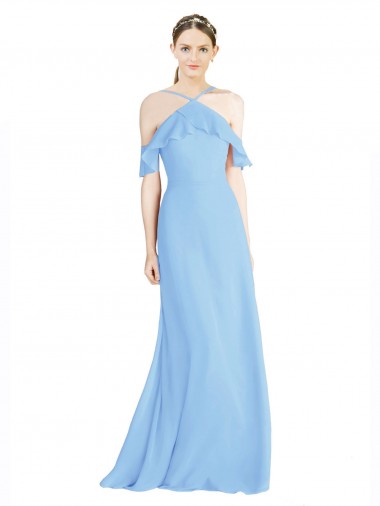 Großhandel Immergrün A-Linien Neckholder Chiffon Lange Brautjungfernkleider