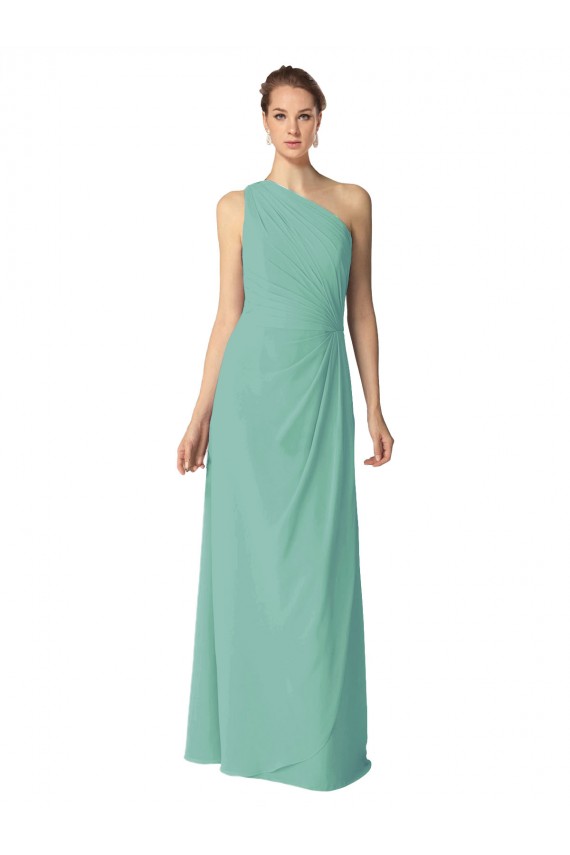 Großhandel Jade A-Linien Eine-Schulter Chiffon Lange Brautjungfernkleider