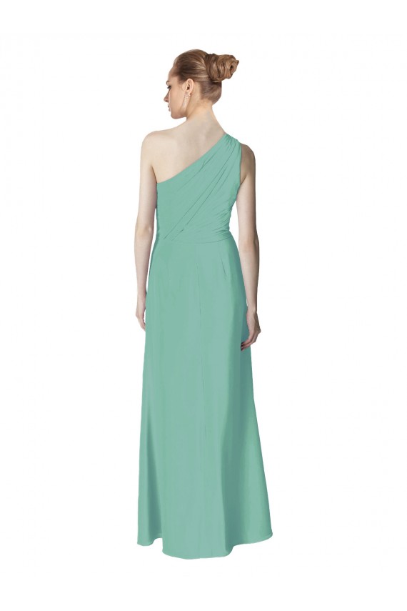 Großhandel Jade A-Linien Eine-Schulter Chiffon Lange Brautjungfernkleider