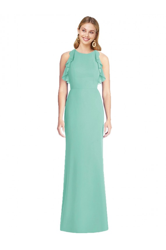 Großhandel Jade Meerjungfrau Juwel Ausschnitt Chiffon Lange Brautjungfernkleider