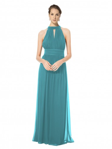 Großhandel Jagdgrün A-Linien Neckholder Chiffon Lange Brautjungfernkleider