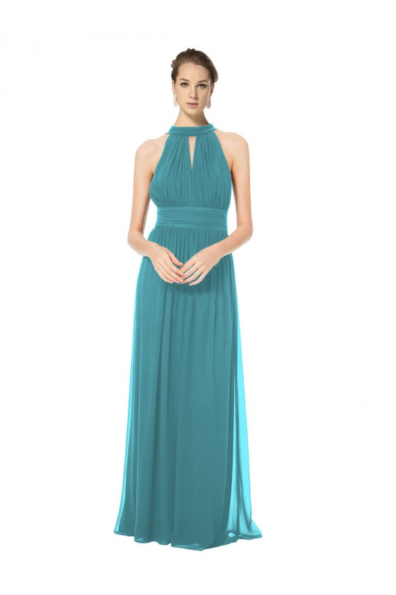 Großhandel Jagdgrün A-Linien Neckholder Chiffon Lange Brautjungfernkleider