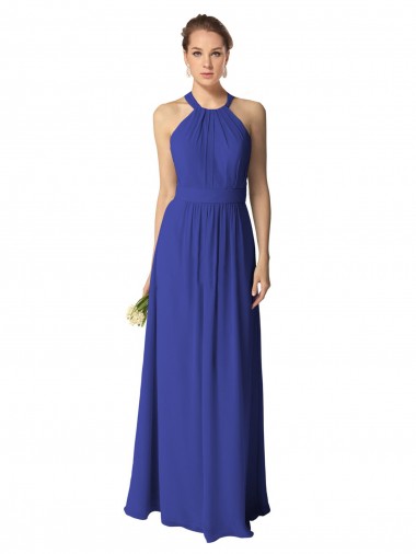 Großhandel Königsblau A-Linien Neckholder Chiffon Lange Brautjungfernkleider
