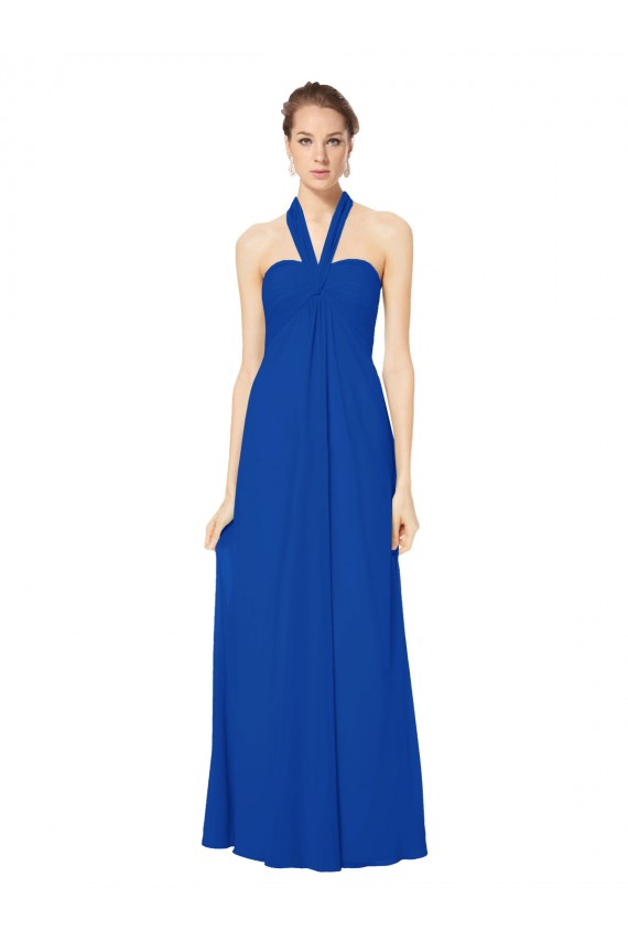 Großhandel Königsblau A-Linien Neckholder Chiffon Lange Brautjungfernkleider