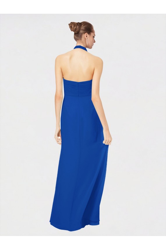Großhandel Königsblau A-Linien Neckholder Chiffon Lange Brautjungfernkleider