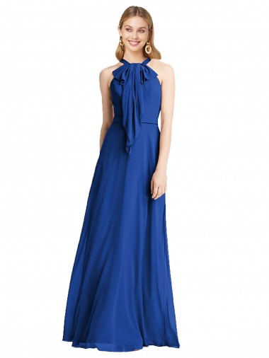 Großhandel Königsblau A-Linien Neckholder Chiffon Lange Brautjungfernkleider