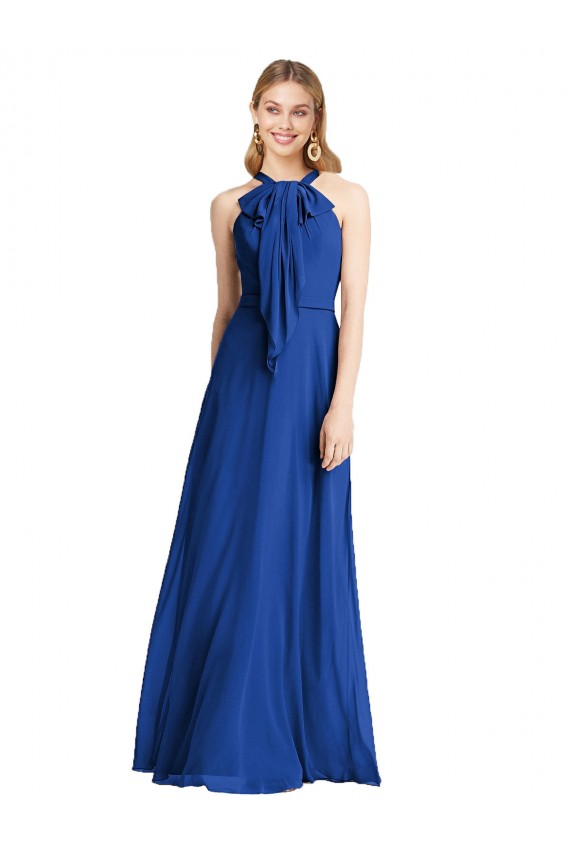 Großhandel Königsblau A-Linien Neckholder Chiffon Lange Brautjungfernkleider