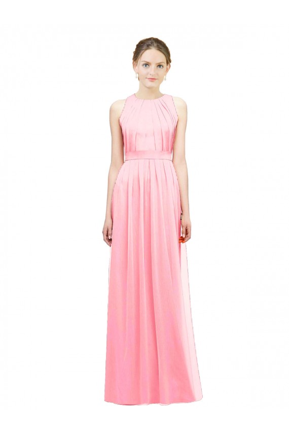 Großhandel Lachs A-Linien Neckholder Chiffon Lange Brautjungfernkleider