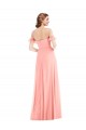 Großhandel Lachs A-Linien Off-Schulter Chiffon Lange Brautjungfernkleider