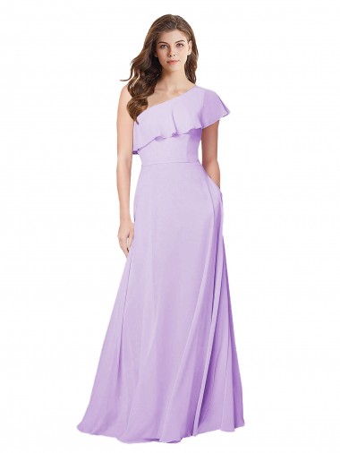 Großhandel Lila A-Linien Eine-Schulter Chiffon Lange Brautjungfernkleider